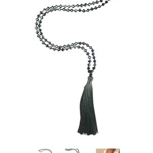 Zacasha black white gray Tassel faceted black crystal necklace